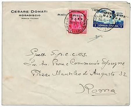 SOMALIA - 1936, POSTE IMPERIALI/HARRAR, lineare su 2 righe, annullatore di 2...
