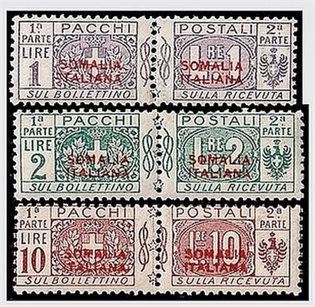 SOMALIA - 1926, Pacchi postali, soprastampa in rosso 13 valori cpl....