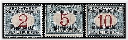 SOMALIA - 1906, Segnatasse, i 3 alti valori (9,10,11) con il 2 lire...