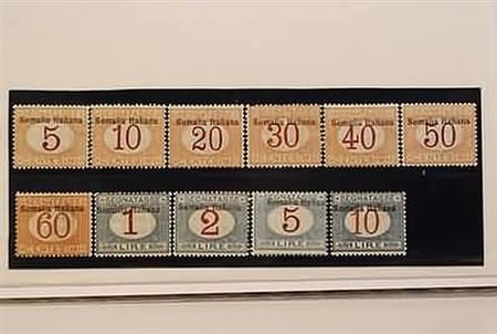 SOMALIA - 1909, Segnatasse, soprastampati in alto, 11 valori cpl. (12/22)...
