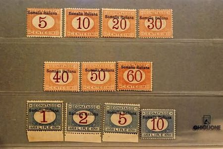 SOMALIA - 1909, Segnatasse, soprastampati in alto, 11 valori cpl. (12/22)....