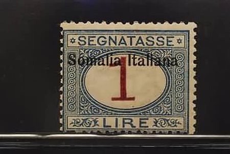 SOMALIA - 1909, Segnatasse, soprastampa in alto, 1 lira azzurro e carminio...