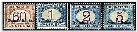 SOMALIA - 1920, Segnatasse, soprastampati in basso, 10 valori cpl. (23/32)....