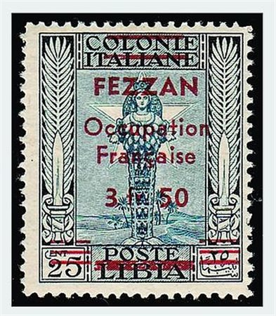 OCCUPAZIONI STRANIERE DELLE COLONIE - 1943, FEZZAN, 3,50 su 25 c. (6). (G....
