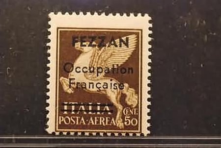 OCCUPAZIONI STRANIERE DELLE COLONIE - 1943, FEZZAN, Posta aerea, 50 c. bruno...