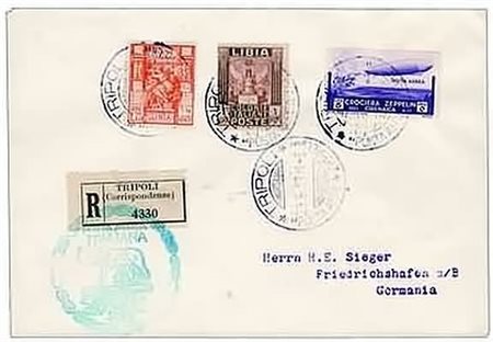 POSTA AEREA - 1933, CIRENAICA, Zeppelin, aerogramma da Tripoli per la...