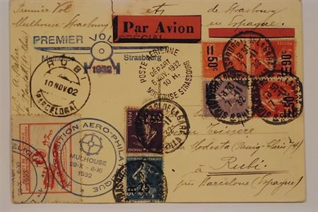 POSTA AEREA - 1932, FRANCIA, I volo Mulhouse-Strasburgo, cartolina con...