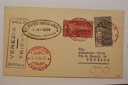 POSTA AEREA - 1926, ITALIA, I Volo Venezia-Trieste, aerogramma affrancato con...