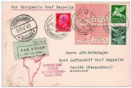 POSTA AEREA - 1932, ITALIA, IV Sudamerikafahrt, cartoncino affrancato con...