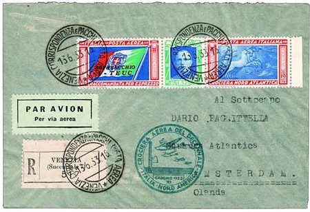 POSTA AEREA - 1933, ITALIA, Crociera del Decennale, aerogramma da Venezia per...