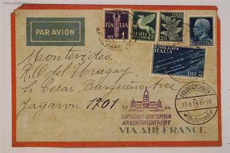 POSTA AEREA - 1934, ITALIA, Zeppelin Argentinienfahrt, aerogramma affrancato...