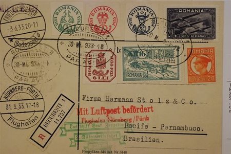 POSTA AEREA - 1933, ROMANIA, Zeppelin II Sudamerikafahrt, aerogramma con...