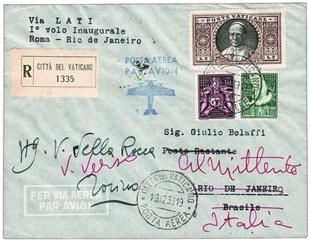 POSTA AEREA - 1939, VATICANO, I Volo Roma - Rio de Janeiro, corriere dal...