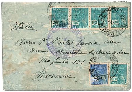 POSTA AEREA - 1939, BRASILE, I Volo L.A.T.I. Rio de Janeiro - Roma, corriere...