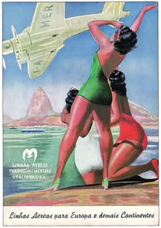 POSTA AEREA - 1939, ITALIA / BRASILE, cartolina pubblicitaria illustrata da...