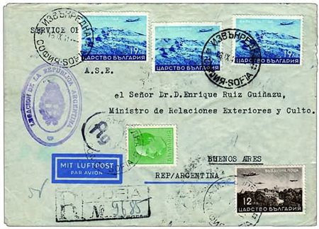 POSTA AEREA - 1941, BULGARIA, aerogramma raccomandato da Sofia per B.Aires,...
