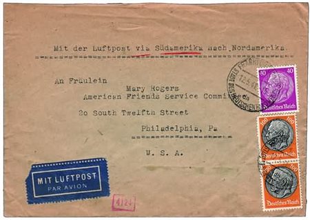 POSTA AEREA - 1941, GERMANIA, aerogramma da Francoforte per Philadelphia,...