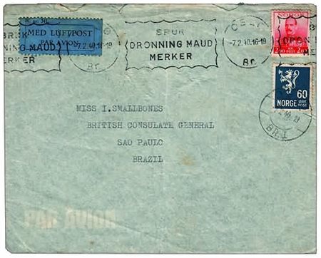 POSTA AEREA - 1940, NORVEGIA, aerogramma da Oslo per San Paolo, 7/2/40, via...