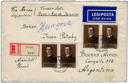 POSTA AEREA - 1940, UNGHERIA, aerogramma raccomandato da Szob per B. Aires,...