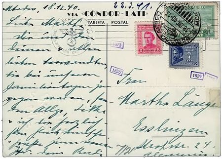 POSTA AEREA - 1941, BRASILE, cartolina tipo "Gabbiano in volo" e scritte...