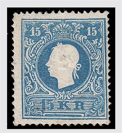 AUSTRIA - 1859, 15 kr. azzurro, II tipo (16). (Cert. Caffaz).(GOMMA INTEGRA)