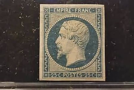 FRANCIA - 1853, Napoleone III, 25 c. azzurro (15) gomma integra. Bella...