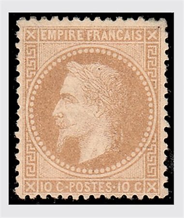 FRANCIA - 1863, 10 c. bistro I tipo (28). (Cert. R. Diena).(GOMMA ORIGINALE)