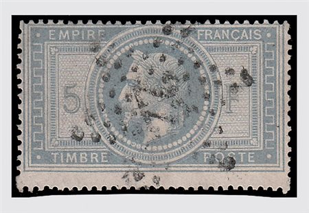 FRANCIA - 1863, Napoleone, 5 fr. violetto grigio (33). (A. Diena).(USATO)