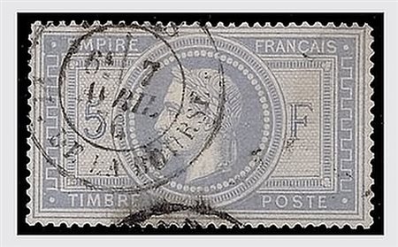 FRANCIA - 1869, Napoleone III 5 f. grigio azzurro (33a). (Cert. R....