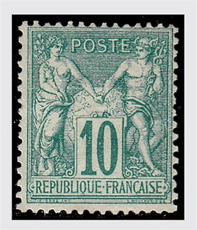 FRANCIA - 1876-81, Sage 10 c. verde (65). (Cert. R. Diena).(GOMMA INTEGRA)