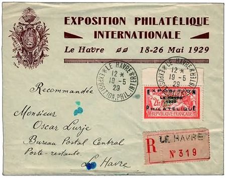 FRANCIA - 1929, Le Havre 2 f. (257A) su raccomandata da Le Havre per città il...