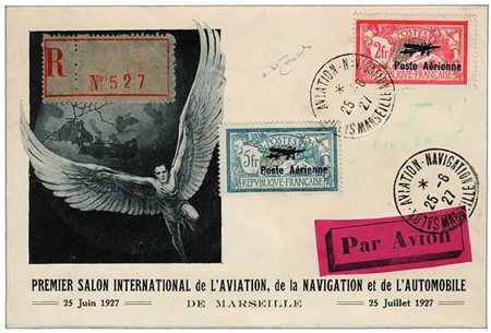 FRANCIA - 1927, Posta aerea, Salone Aeronautico, tipo Merson soprastampati, 2...