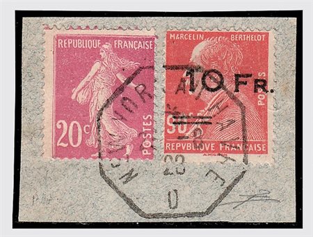 FRANCIA - 1928, Posta aerea, "Ile de France" 10 f. su 90 c. (3) +...