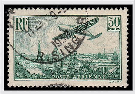 FRANCIA - 1936, Posta aerea, Aereo in volo, 50 fr.verde (14)....