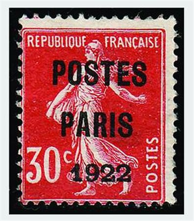 FRANCIA - 1920-22, Preannullati, 30 c.rosso soprastampa "Postes Paris 1922"...