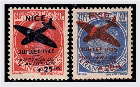 FRANCIA - 1945, EMISSIONI LOCALI - NIZZA, Posta aerea, 2 valori cpl. (Maury...