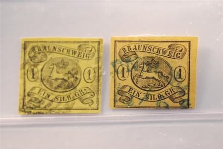 ANTICHI STATI TEDESCHI - 1853-65, BRUNSWICK, Stemma 1 s. nero su giallo (7) e...