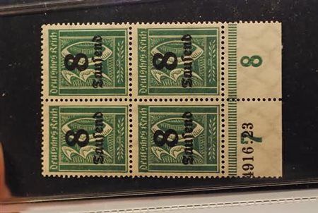 GERMANIA IMPERO E REICH - 1923, soprastampati 8 t. su 30 p. (254) blocco di...