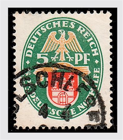 GERMANIA IMPERO E REICH - 1928, Stemmi 5+5 p. Amburgo, con filigrana...