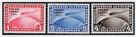 GERMANIA IMPERO E REICH - 1931, Posta aerea, Polar Fahrt 3 valori cpl....