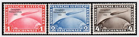GERMANIA IMPERO E REICH - 1933, Posta aerea, ChicagoFahrt 3 valori cpl....