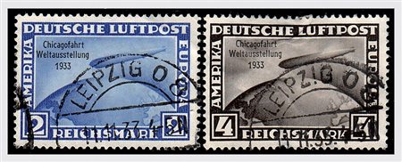 GERMANIA IMPERO E REICH - 1933, Posta aerea, Zeppelin Chicago Fahrt 3 valori...