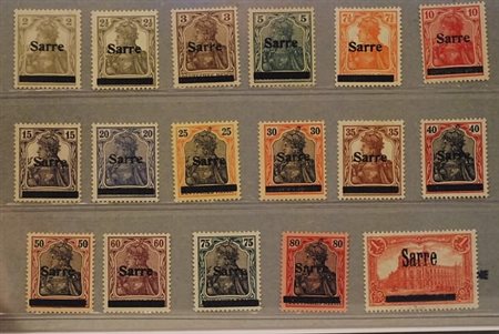 AREA TEDESCA - 1920, SARRE, soprastampati 17 valori cpl. (1/17).(GOMMA...