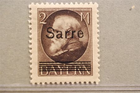 AREA TEDESCA - 1920, SARRE, soprastampati "SARRE" su Bayern, 2 m. (28).(GOMMA...