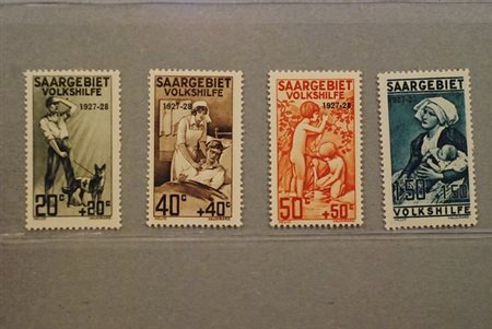 AREA TEDESCA - 1927, SARRE, soprastampati 4 valori cpl. (121/24).(GOMMA INTEGRA)