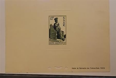 AREA TEDESCA - 1950, SARRE, Anno Santo, Prova su cartoncino del valore da 12...