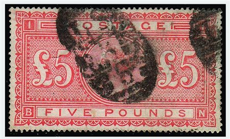 GRAN BRETAGNA - 1882, 5 sterline rosso arancio (46) annullato. (Cert....