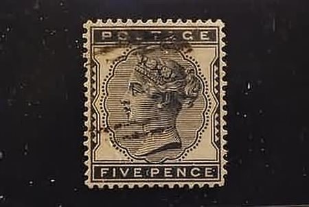 GRAN BRETAGNA - 1881, 5 p. azzurro nero (71). (Cert. Terrachini).(USATO)