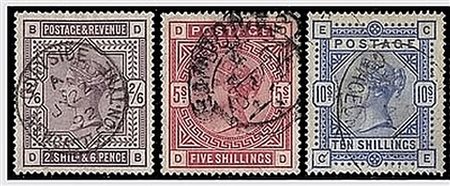 GRAN BRETAGNA - 1883-84, Alti valori, 2,6 violetto, 5 s.carminio, 10...