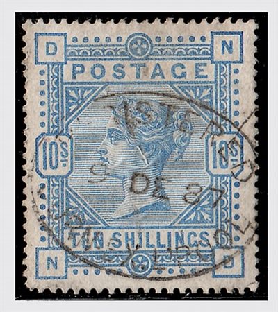 GRAN BRETAGNA - 1883, Alti valori, 10 s.azzurro (88). (A. Diena -...